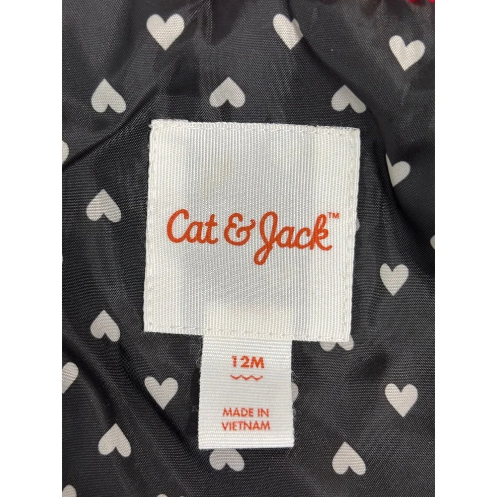 Cat & Jack Baby Girls‎ Red Peplum Pea Coat Heart Print Lining 12M Holiday Dressy